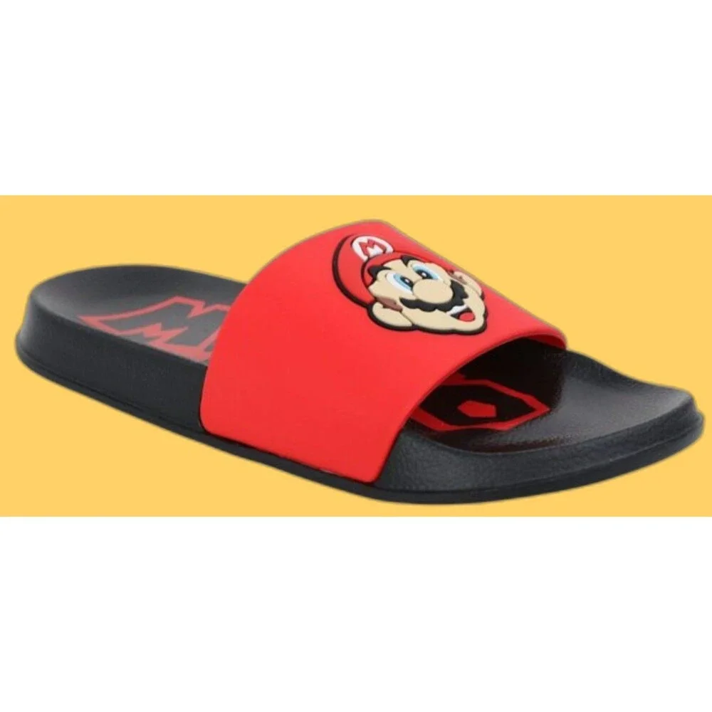GroundUp Nintendo Super Mario & Luigi Boys Slide Sandals Shoes Black Size 4 NWT